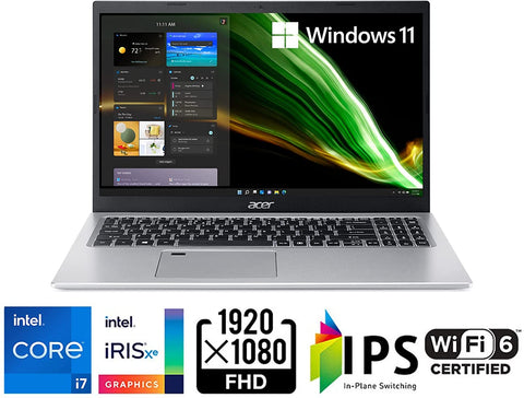 Acer Aspire 5 A515-56-702V Laptop 15.6" Full HD IPS Display, 11th Gen Intel Core i7-1165G7, Intel Iris Xe Graphics, 16GB DDR4, 512GB SSD, WiFi 6, Fingerprint Reader, Backlit Keyboard Windows 11