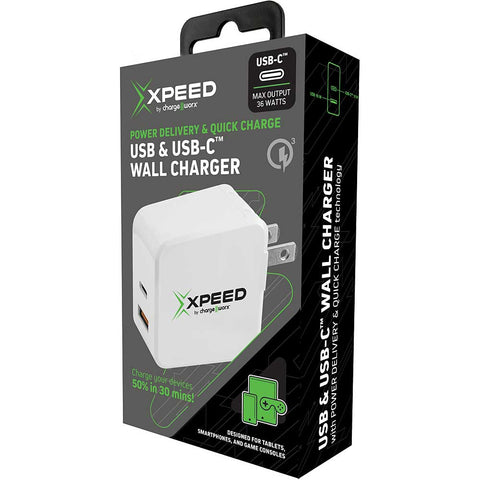 Chargeworx Quick Charge Dual USB-C & USB Wall Charger w/ Power Delivery