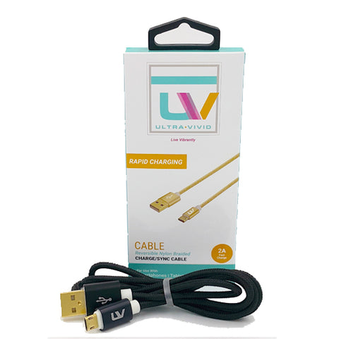 Ultra Vivid Reversible Micro USB Nylon Braided Charge/Sync Cable - Black