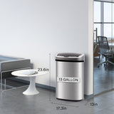 BestOffice Touch Free Sensor Stainless Steel Trash Can, 13.2-Gallon