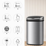 BestOffice Touch Free Sensor Stainless Steel Trash Can, 13.2-Gallon