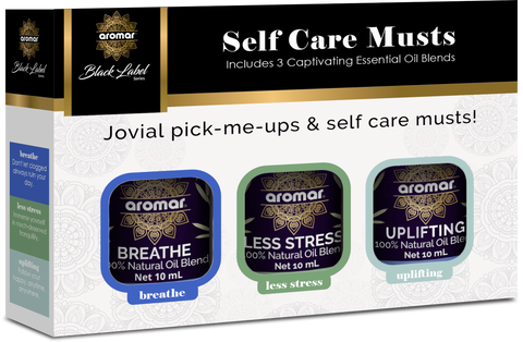 Black Label Self Care Musts Kit - 3 Captivating Essential Oil Blends - Breathe / Less Stress / Uplifting - 10 ml Each