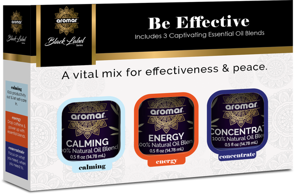 Black Label Be Effective Kit - 3 Captivating Essential Oil Blends - Calming / Energy / Concentration - 10 ml Each