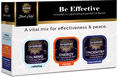 Black Label Be Effective Kit - 3 Captivating Essential Oil Blends - Calming / Energy / Concentration - 10 ml Each