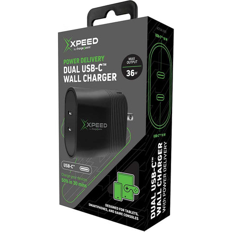 Chargeworx Dual USB-C Wall Charger w/Power Delivery - Black