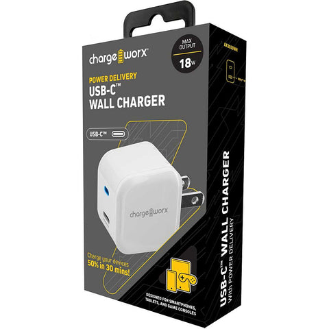 Chargeworx 18W USB-C Wall Charger w/Power Delivery - White