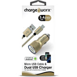 Chargeworx 3.4A Dual USB Car Charger with Escape Hammer & Micro USB Cable