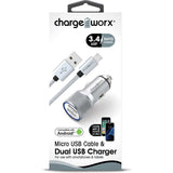 Chargeworx 3.4A Dual USB Car Charger with Escape Hammer & Micro USB Cable