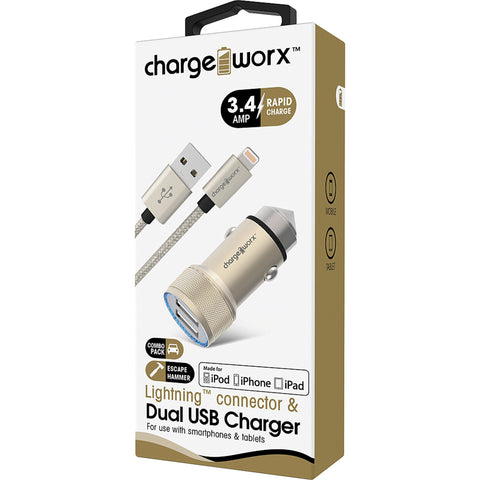 Chargeworx 3.4A USB Car Charger & Lightning Cable