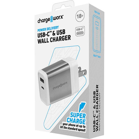 Chargeworx 18W USB-C & USB Wall Charger w/ Power Delivery