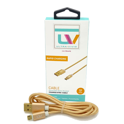 Ultra Vivid Reversible Micro USB Nylon Braided Charge/Sync Cable - Gold