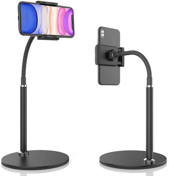 Klsniur Cell Phone Stand - w/ Flexible Goosneck Arm, Adjustable Height & Angle - Compatible w/ 3.5" - 6.5"