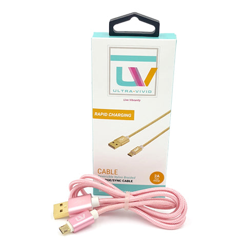 Ultra Vivid Reversible Micro USB Nylon Braided Charge/Sync Cable - Rose Gold