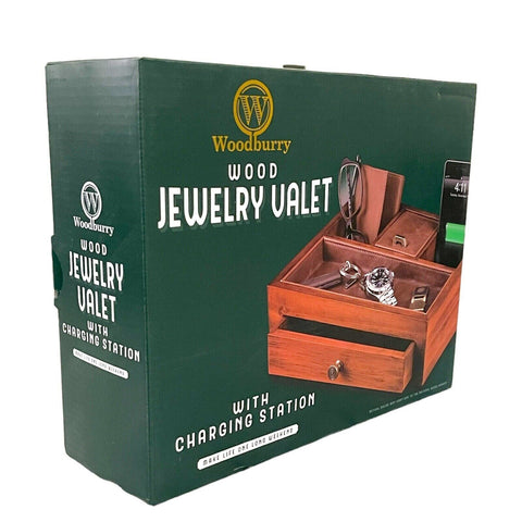 Woodburry Wood Jewelry Valet with Charging Station