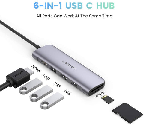 UGREEN 6 in 1 USB C Hub w/ 4K USB C to HDMI, SD TF Card Reader