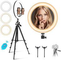 Mountdog 12" Ring Light w/ Tripod Stand & 2 Phone Holders for TikTok/YouTube/Photography/Makeup/Live, Mountdog Newest LED Selfie Ring Light for iPhone Android Phone, 3 Light Modes & 11 Brightness Level