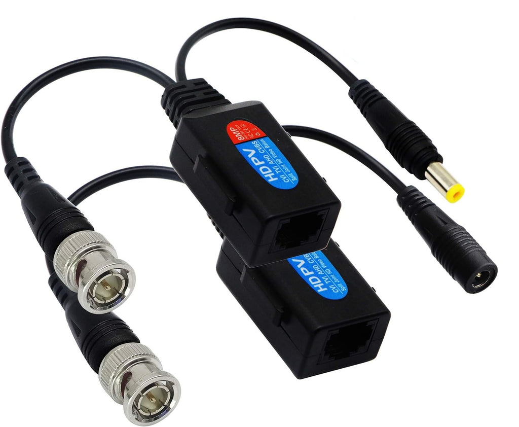 Cat5 rj45 to bnc passive video baluns transceiver w power connector f