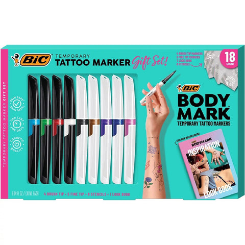 BIC BodyMark Temporary Tattoo Kit Markers, Stencil Sheets