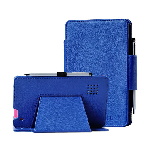 i-UniK Slim Folio PU Leather Case w/ Bonus Stylus Pen for RCA 7 Voyager II - Blue
