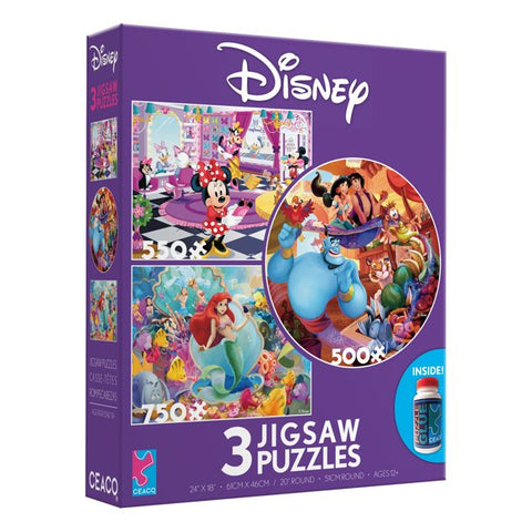Ceaco 3 in 1  Disney Puzzles - Minnie Mouse, Little Mermaid, Aladdin - Age 8+