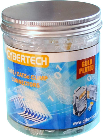 Cybertech Cat6, Cat5e RJ-45 8P8C Ethernet Modular Crimp Connectors - 100 Pack