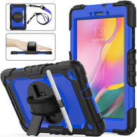 Seymac Stock Shockproof Full-Body Rugged Armor Case w/ 360 Rotating Stand, Pen Holder, Screen Protect & Hand Strap for Samsung Galaxy Tab A 8.0