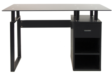 Sit D355 Tempered Glass Computer Desk w/ Open Shelves