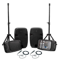 MYO Two Way PA System Black Loudspeaker 10" Sub/USB/SD Card/BT/2 Wireless Mics/2 Small Tripods