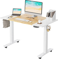 Fezibo Height Adjustable Electric Sit Stand Desk w/ Pencil Holder, 48 x 24 inches - Light Rustic  & White top w/ White Frame