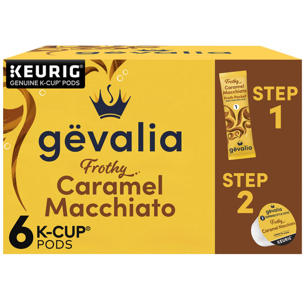 Gevalia Caramel Macchiato K-Cup Espresso Coffee Pods & Caramel Macchiato Froth Packets, 6 ct