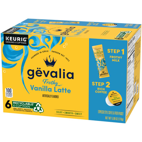 Gevalia Vanilla Latte K-Cup Espresso Coffee Pods Froth Packets
