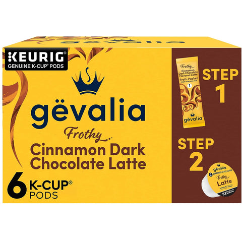 Gevalia Cinnamon Dark Chocolate Latte K-Cup Espresso Coffee Pods & Froth Packets, 6ct