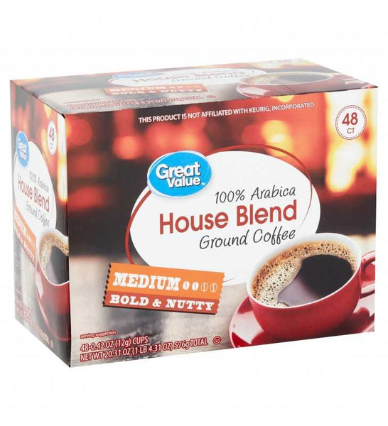 Great Value 100% Arabica House Blend Medium Roast Coffee Pods - 48 Ct