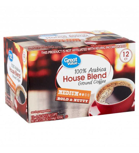 Great Value 100% Arabica House Blend Medium Roast Coffee Pods - 12 Ct