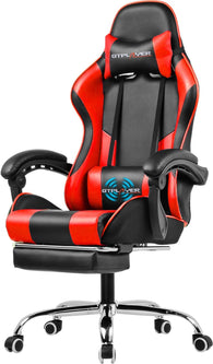GTPLAYER Ergonomic Pu Leather Gaming Chair w/ Footrest & Massager Lumbar Support