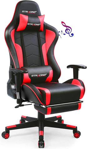 GTRACING Gaming Chair w/ Footrest Speakers Video Game Chair Bluetooth Music Heavy Duty Ergonomic Computer Office Desk Chair - Red