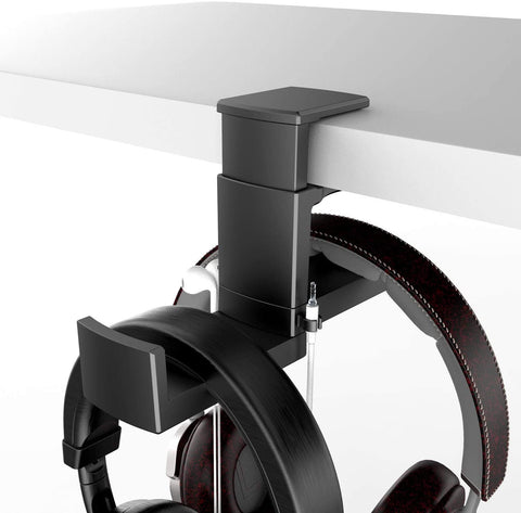 Dual Headset Hanger/Hook Holder w/ Adjustable & Rotating Arm Clamp - Under Desk Design