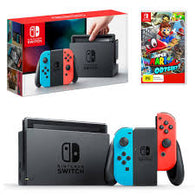Nintendo Switch 32GB Console w/ Neon Red/Neon Blue Joy-Con & Super Mario Odyssey Bundle