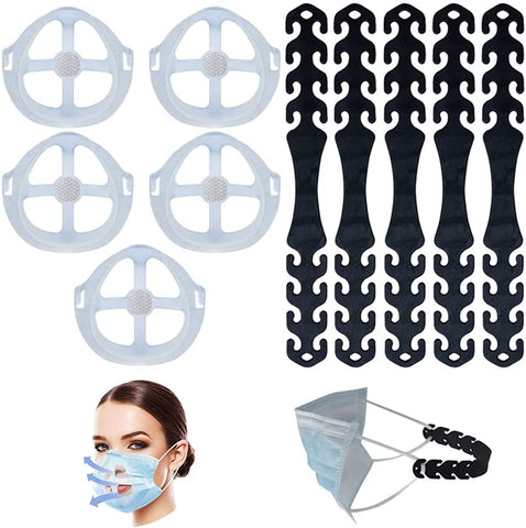 Pulivia 3D Mask Bracket w/ Inner Support Frame & Adjustable Mask Strap Extender - Washable Reusable Mask Accessories Set