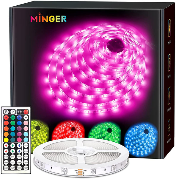 MINGER 16.4ft RGB Colour Changing LED Lights for Home, Kitchen, Room, Bedroom, Dorm Room, Bar, with IR Remote Control, 5050 LEDs