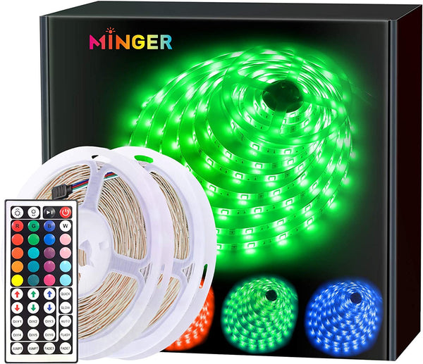 MINGER 32.8ft RGB Colour Changing LED Lights for Home, Kitchen, Room, Bedroom, Dorm Room, Bar, with IR Remote Control, 5050 LEDs