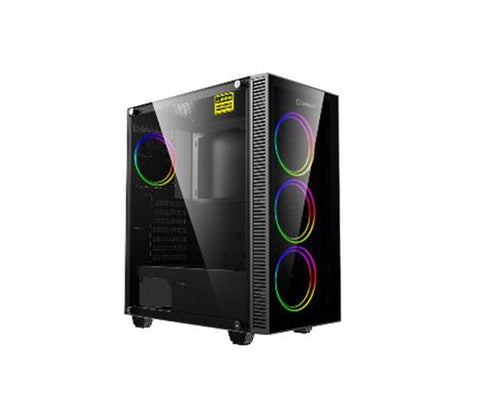 MYO G650 Gaming Case w/ 3 Front RGB Fans, 1 Rear RGB Fan, Glass Front & Side Panels, No PSU