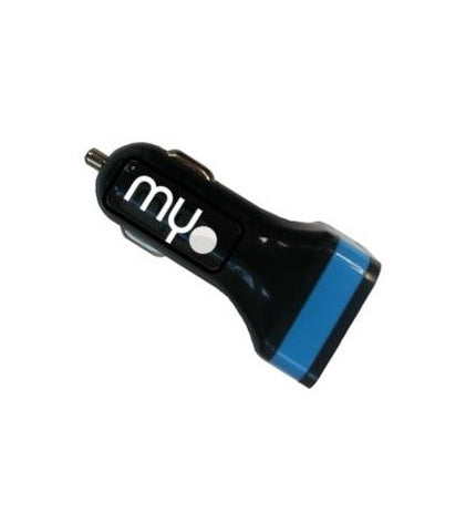 MYO Dual USB 2.4A Car Charger - Black & Blue