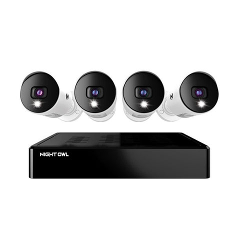 Night Owl Bluetooth 4 Channel 4K Wired DVR, 4 Wired Light Cameras & 1TB HDD