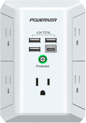 Poweriver Multi Outlet Surge Protector w/ 4 USB Ports - 1680 J