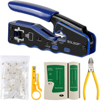 Solsop LAN Cable Tester, Crimping Tool, Wire Stripper, Wire Cutter Plier & 50 CAT6 Pass through Connectors