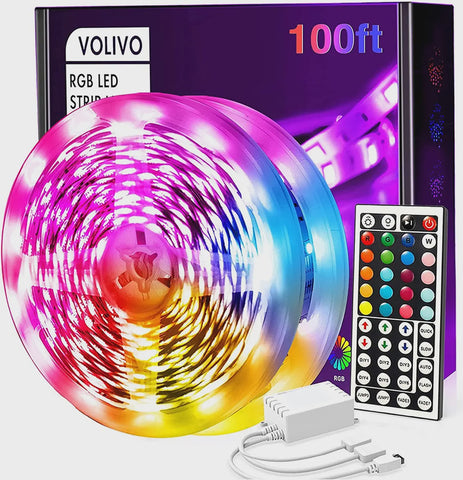 Volivo Led Strip Lights 100ft (2 Rolls of 50ft) - 5050 RGB LED Lights w/ 44 Keys IR Remote Control, Color Changing Lights
